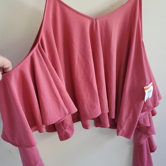 Leith Top Blouse Tank Top L XL Pink Coral Cold Shoulder Ruffle Sleeve NWT Boho - Picture 4 of 8